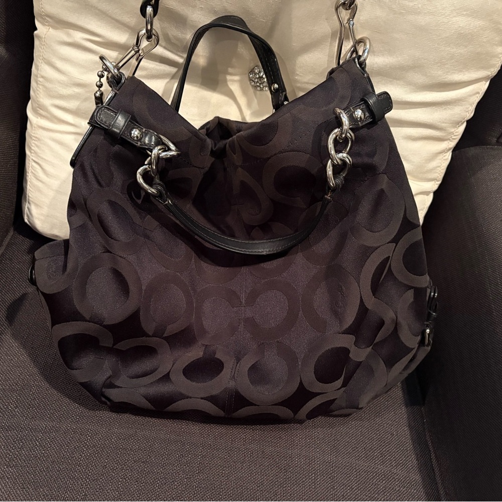 Coach Black Shoulder Bag with Signature Monogram